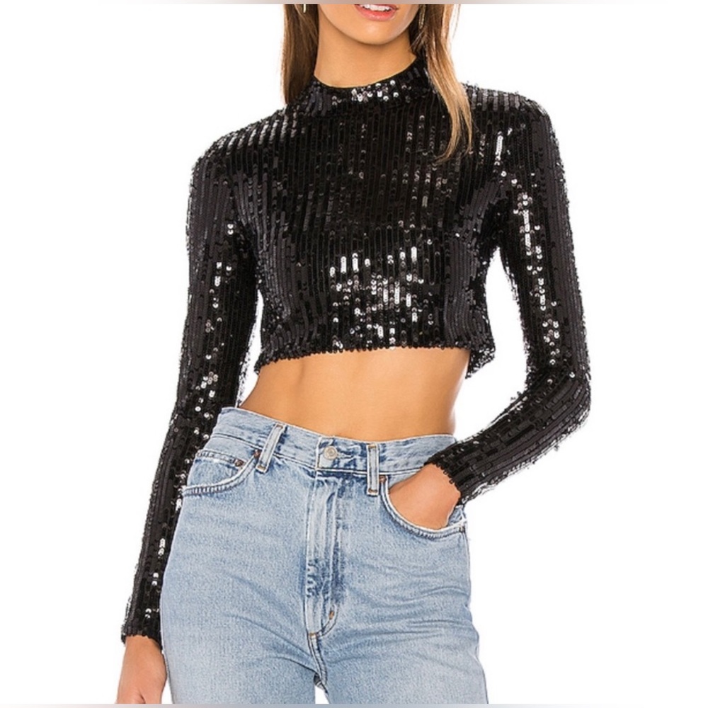 Black sequin Superdown crop top